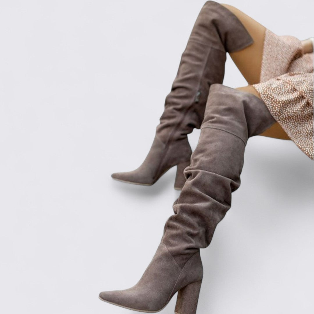 Damen Stiefel mit Blockabsatz – Overknee – Schlanker Schnitt