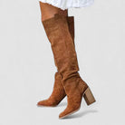 Damen Stiefel mit Blockabsatz - Overknee Stiefel - Spitze Form