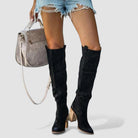 Damen Stiefel mit Blockabsatz - Overknee Stiefel - Spitze Form