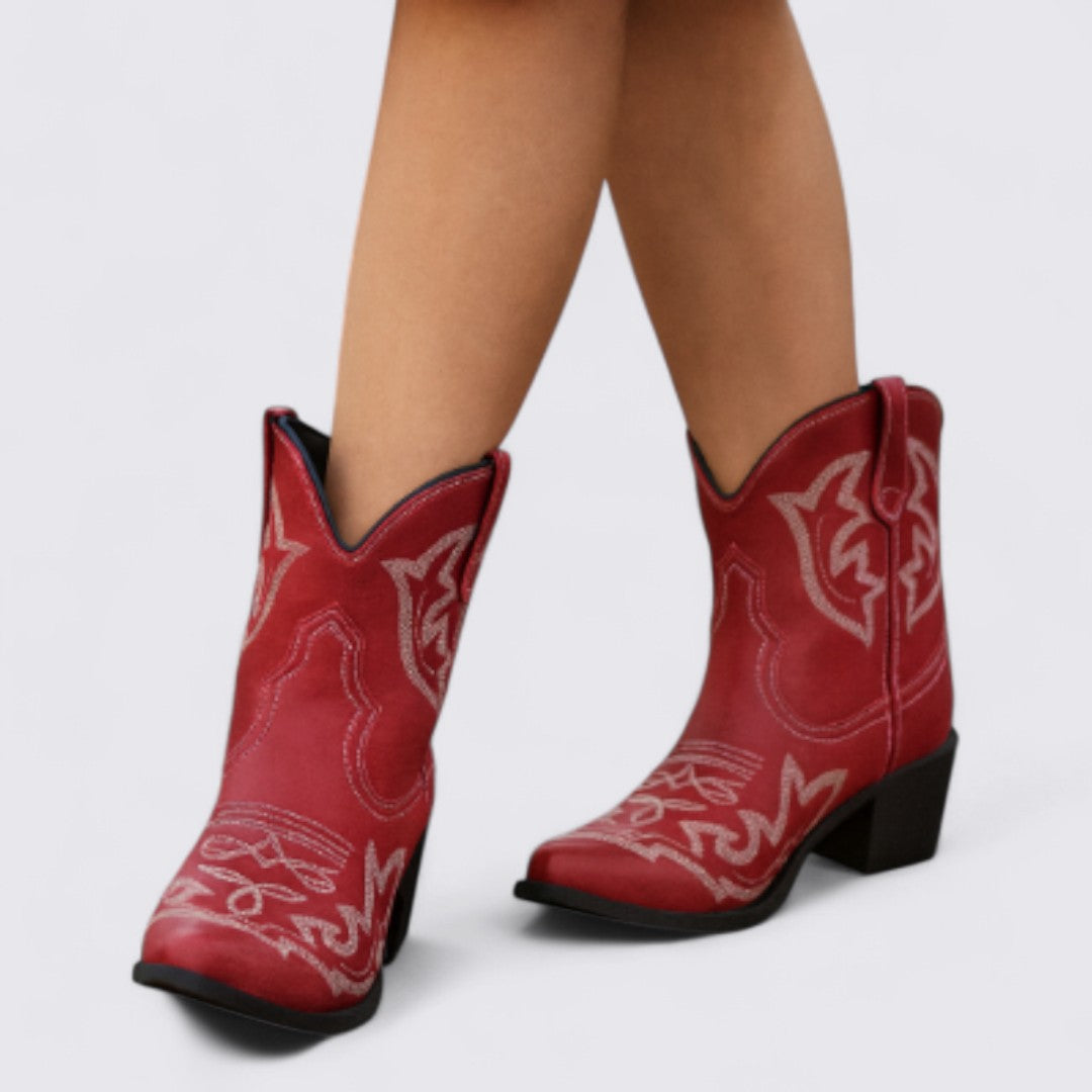 Damen Stiefel mit Blockabsatz – Western Stiefel – Weiter Schaft