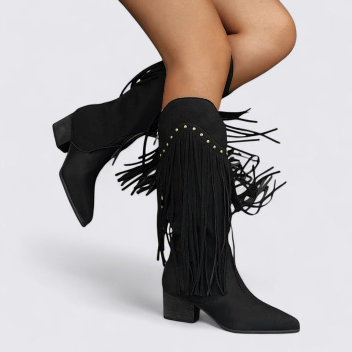 Damen Stiefel mit Fransen – Kniehoch – Western Stil