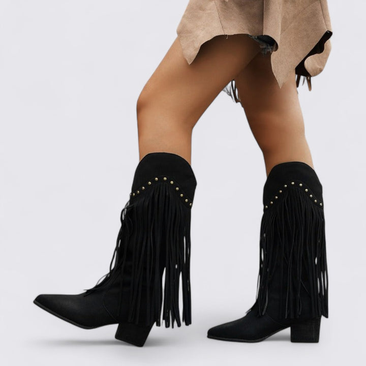 Damen Stiefel mit Fransen – Kniehoch – Western Stil