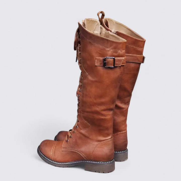 Damen Stiefel mit Schnürung - Kniehohe Stiefel - Schnürstiefel
