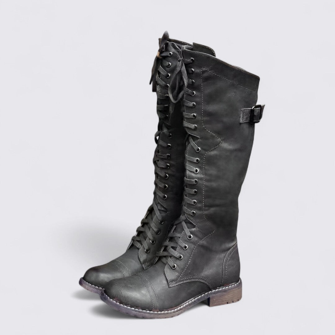 Damen Stiefel mit Schnürung - Kniehohe Stiefel - Schnürstiefel