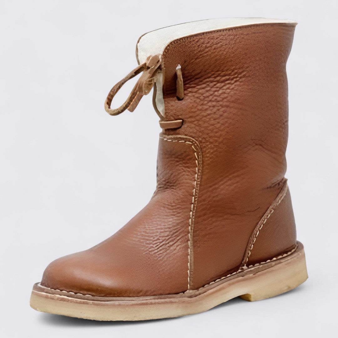 Damen Stiefel mit Schnürung – Mittelhohe Stiefel – Runde Sohle