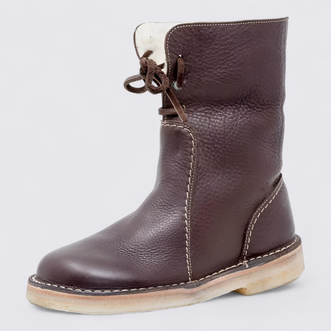 Damen Stiefel mit Schnürung – Mittelhohe Stiefel – Runde Sohle