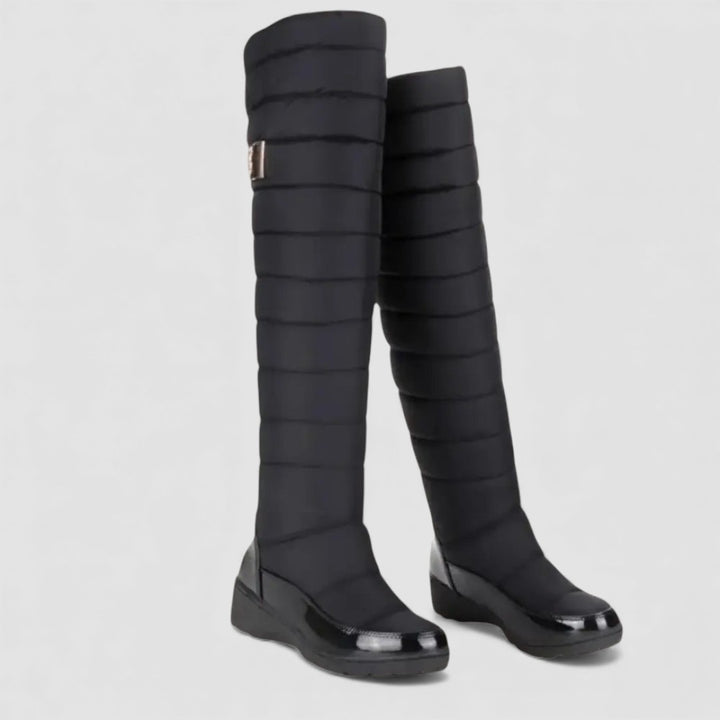 Damen Stiefel mit Steppung - Overknee Stiefel - Warm Gefüttert