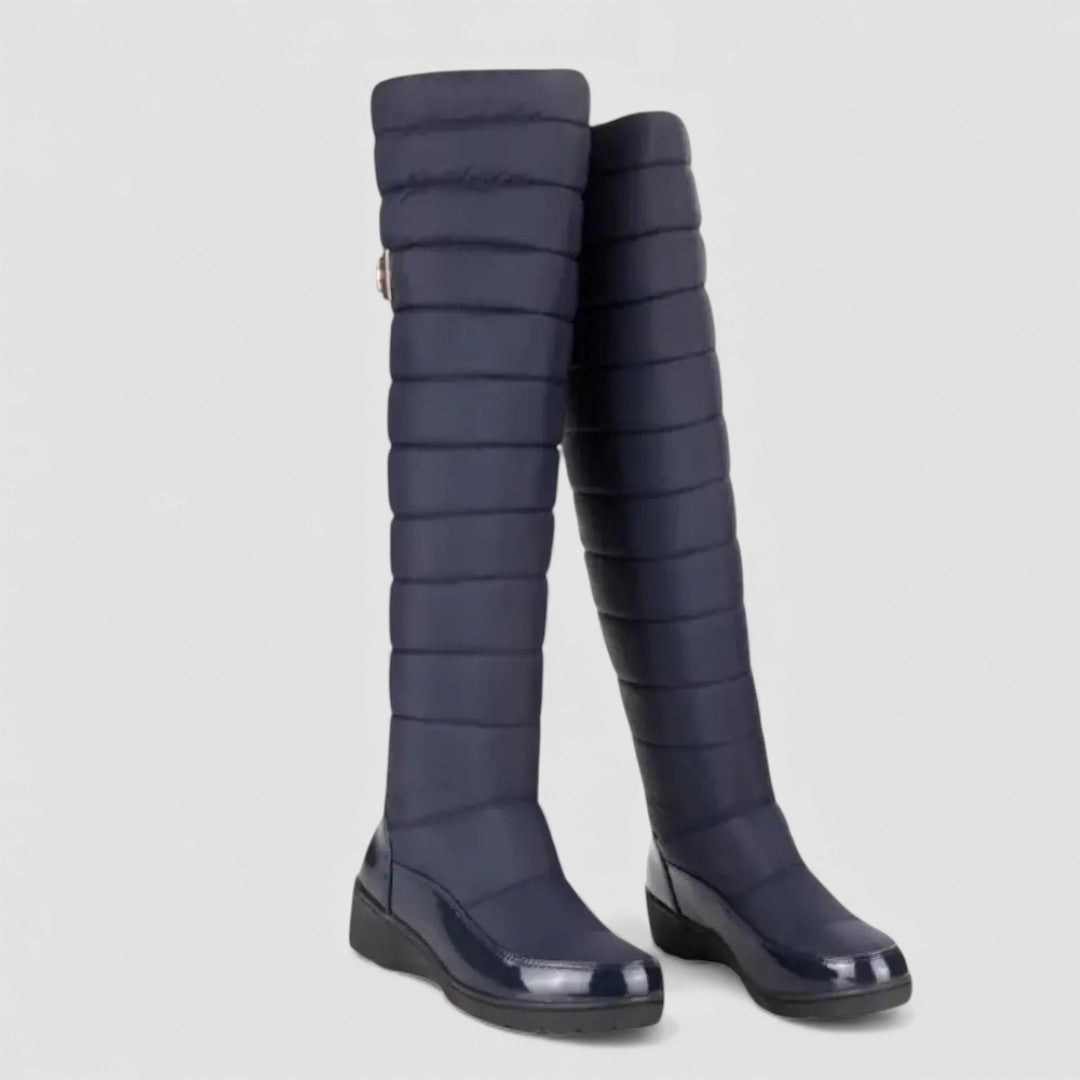 Damen Stiefel mit Steppung - Overknee Stiefel - Warm Gefüttert