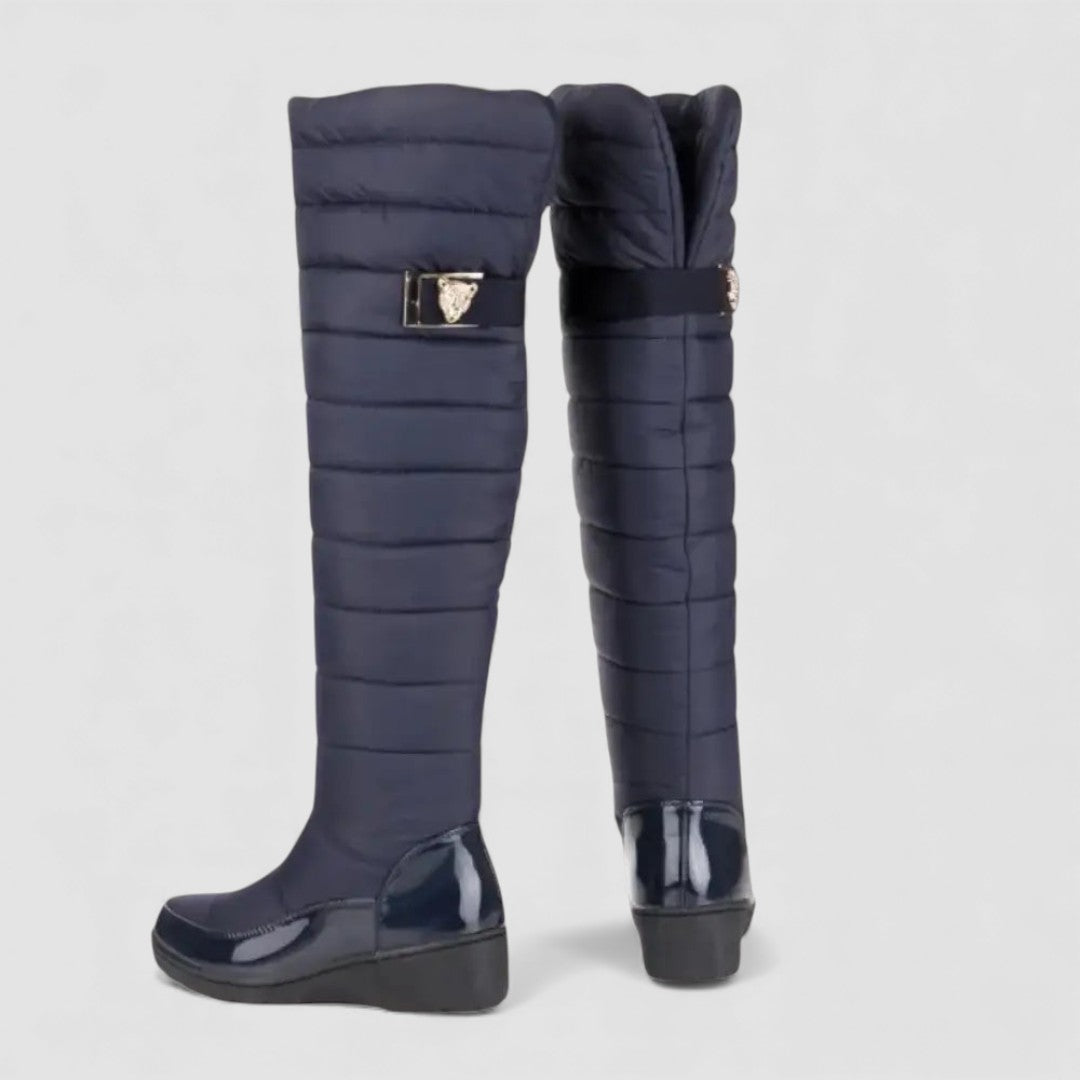 Damen Stiefel mit Steppung - Overknee Stiefel - Warm Gefüttert