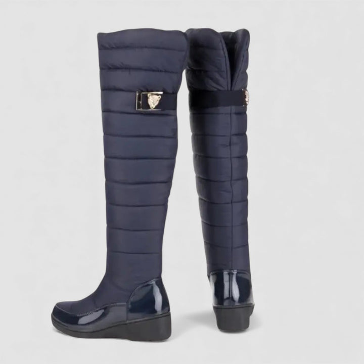 Damen Stiefel mit Steppung - Overknee Stiefel - Warm Gefüttert