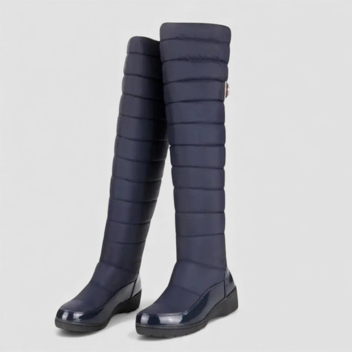Damen Stiefel mit Steppung - Overknee Stiefel - Warm Gefüttert