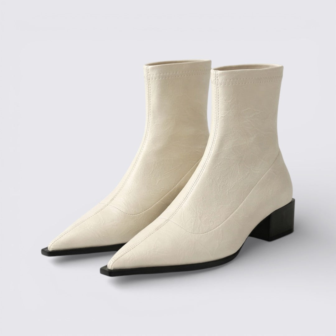 Damen Stiefelette mit Blockabsatz – Mittelhoher Schaft – Spitze Form