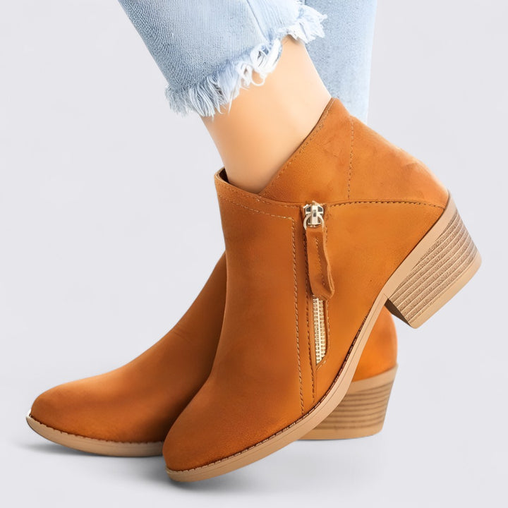Damen Stiefeletten mit Blockabsatz – Knöchelhoch – Seitlicher Reißverschluss