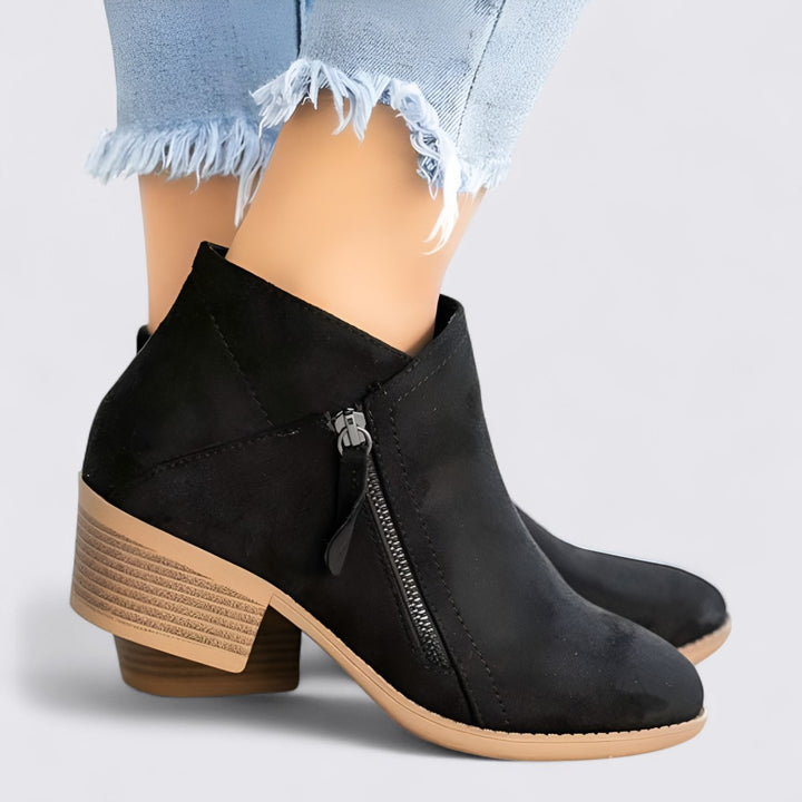 Damen Stiefeletten mit Blockabsatz – Knöchelhoch – Seitlicher Reißverschluss