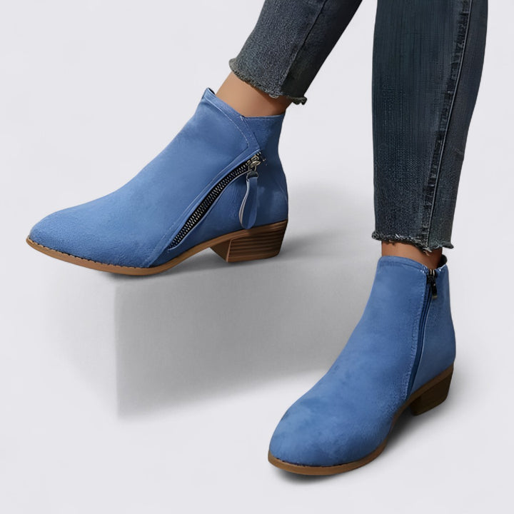 Damen Stiefeletten mit Blockabsatz – Knöchelhoch – Seitlicher Reißverschluss