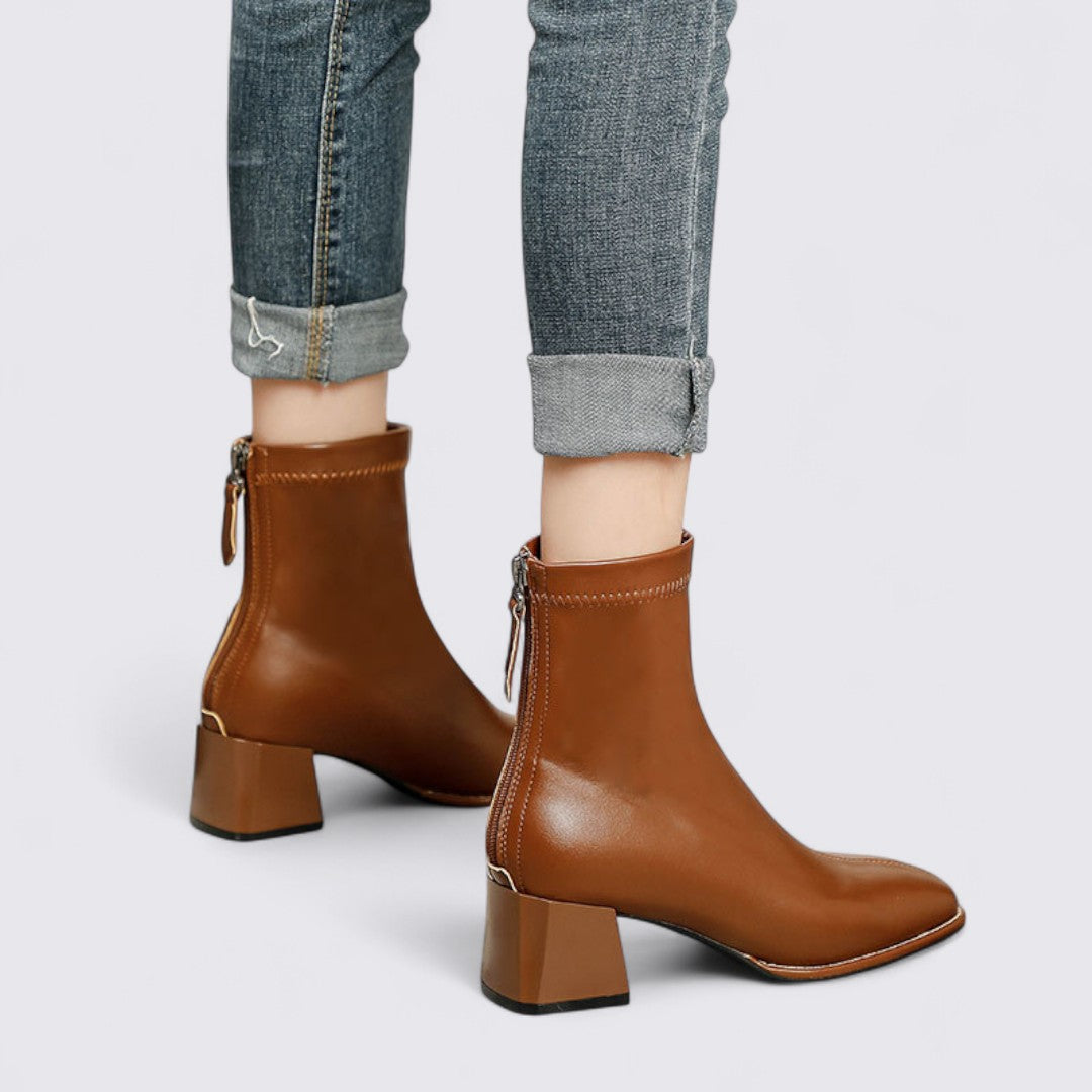 Damen Stiefeletten mit Reißverschluss - Elegante Stiefeletten - Blockabsatz