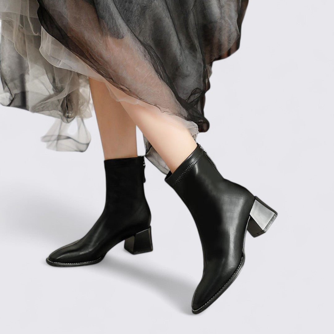 Damen Stiefeletten mit Reißverschluss - Elegante Stiefeletten - Blockabsatz