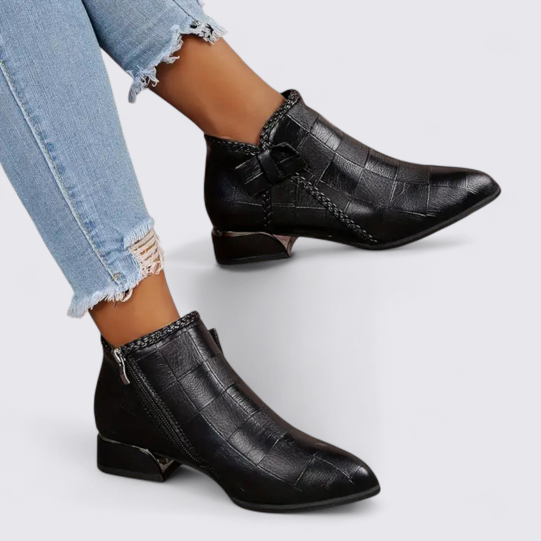 Damen Stiefeletten mit Reißverschluss – Knöchelhohe Stiefelette – Blockabsatz