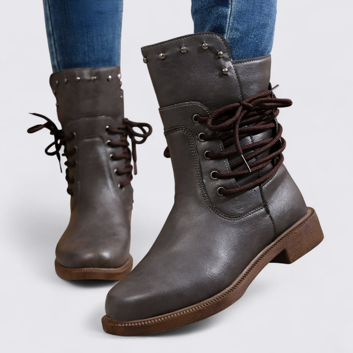 Damen Stiefeletten mit Schnürung – Blockabsatz – Nieten Details