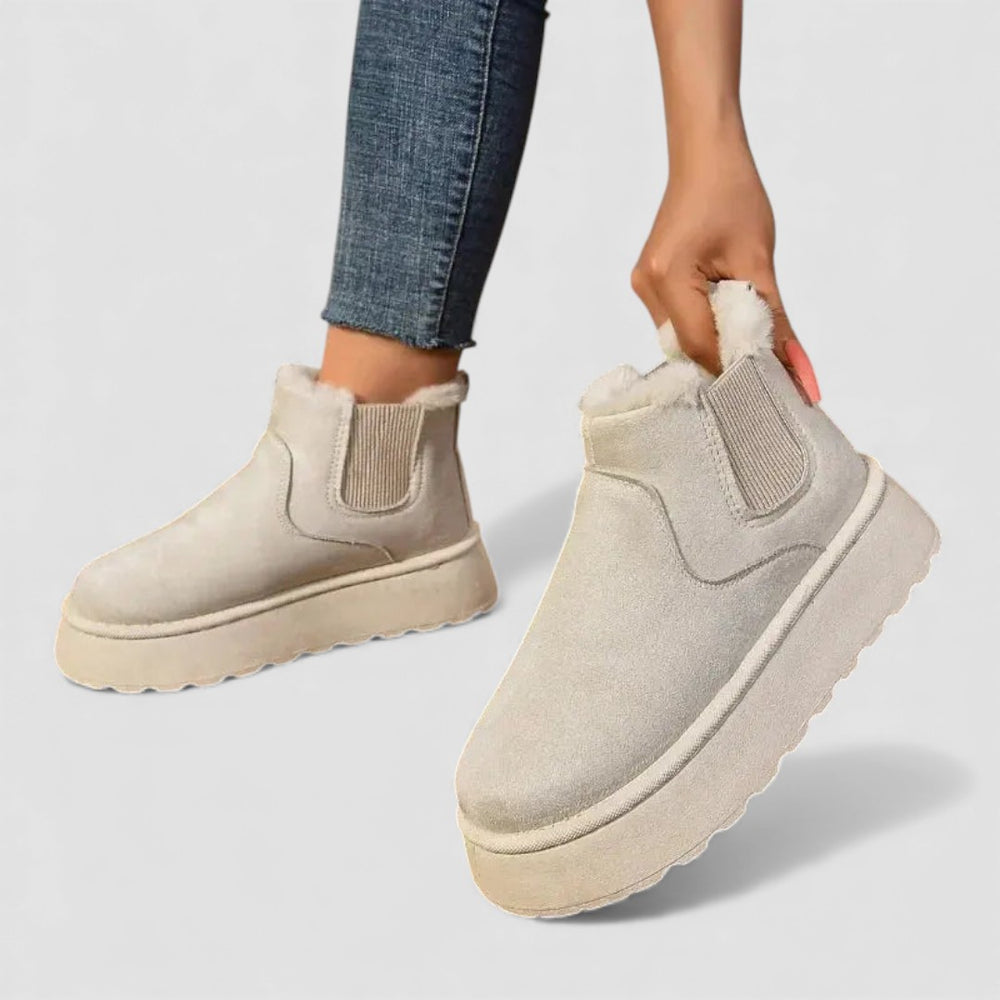 Damen Stiefeletten mit Stretcheinsatz - Plateau Stiefeletten - Warm Gefüttert