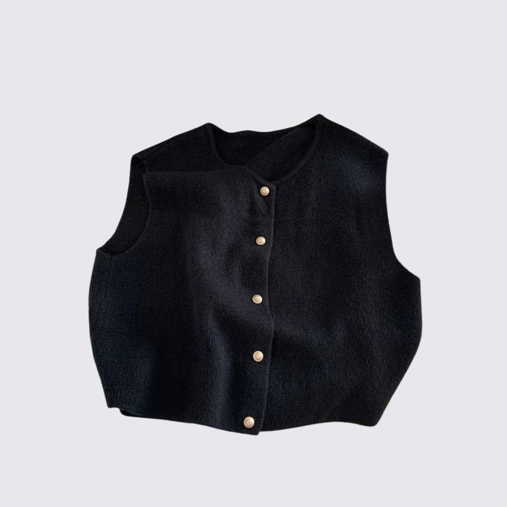 Damen Strick Weste mit Knopfleiste – Ärmellose Weste – Locker Geschnitten