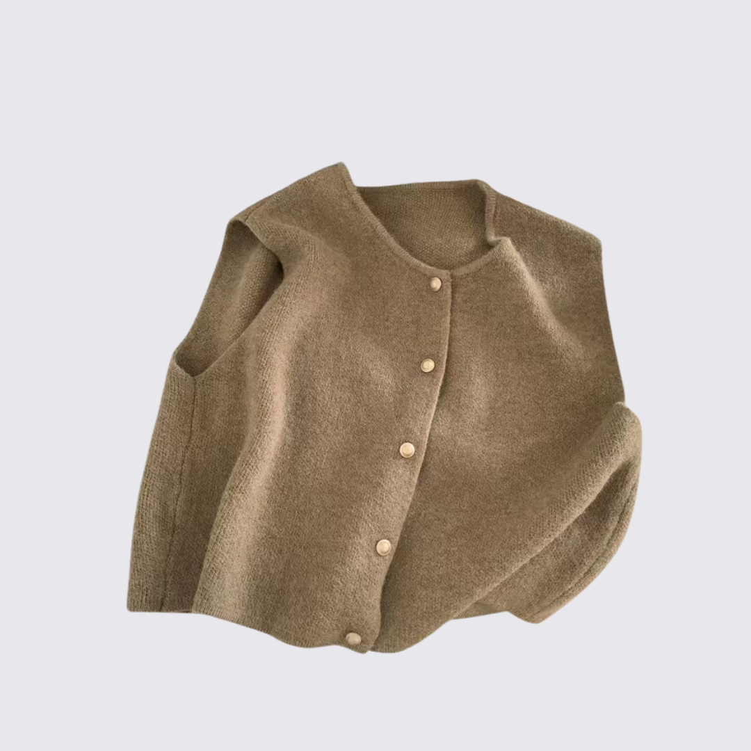 Damen Strick Weste mit Knopfleiste – Ärmellose Weste – Locker Geschnitten