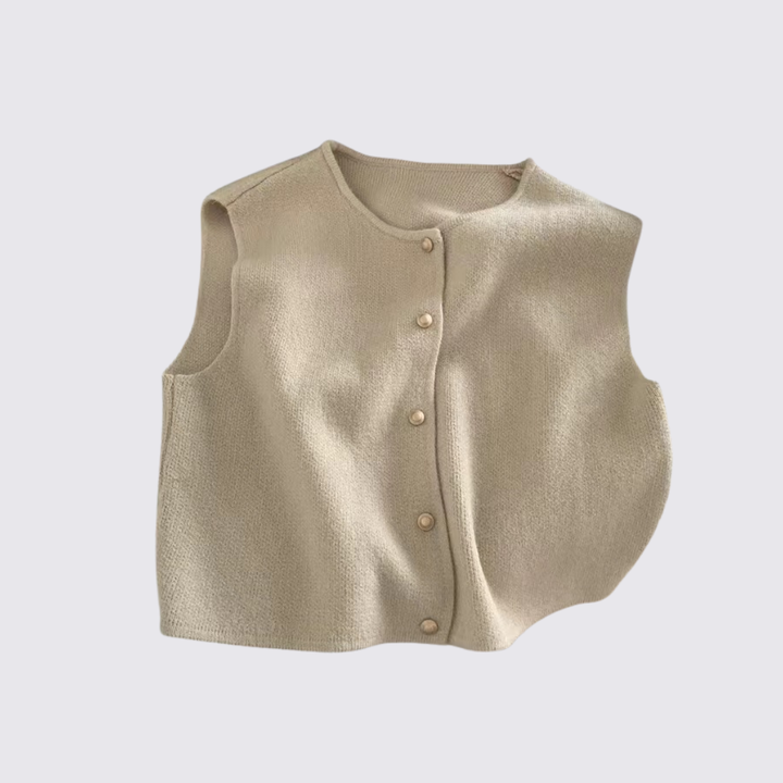 Damen Strick Weste mit Knopfleiste – Ärmellose Weste – Locker Geschnitten