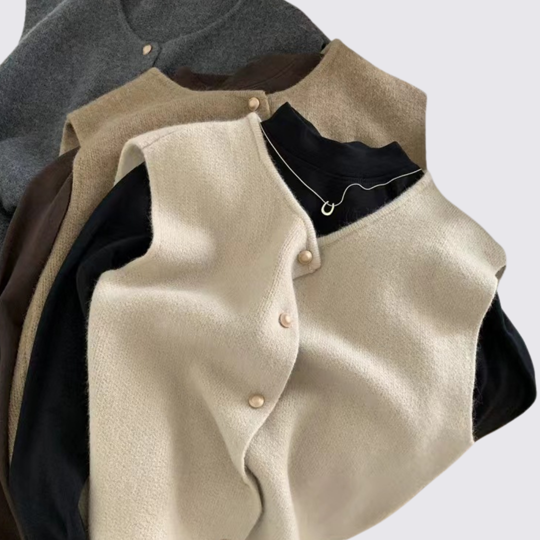 Damen Strick Weste mit Knopfleiste – Ärmellose Weste – Locker Geschnitten