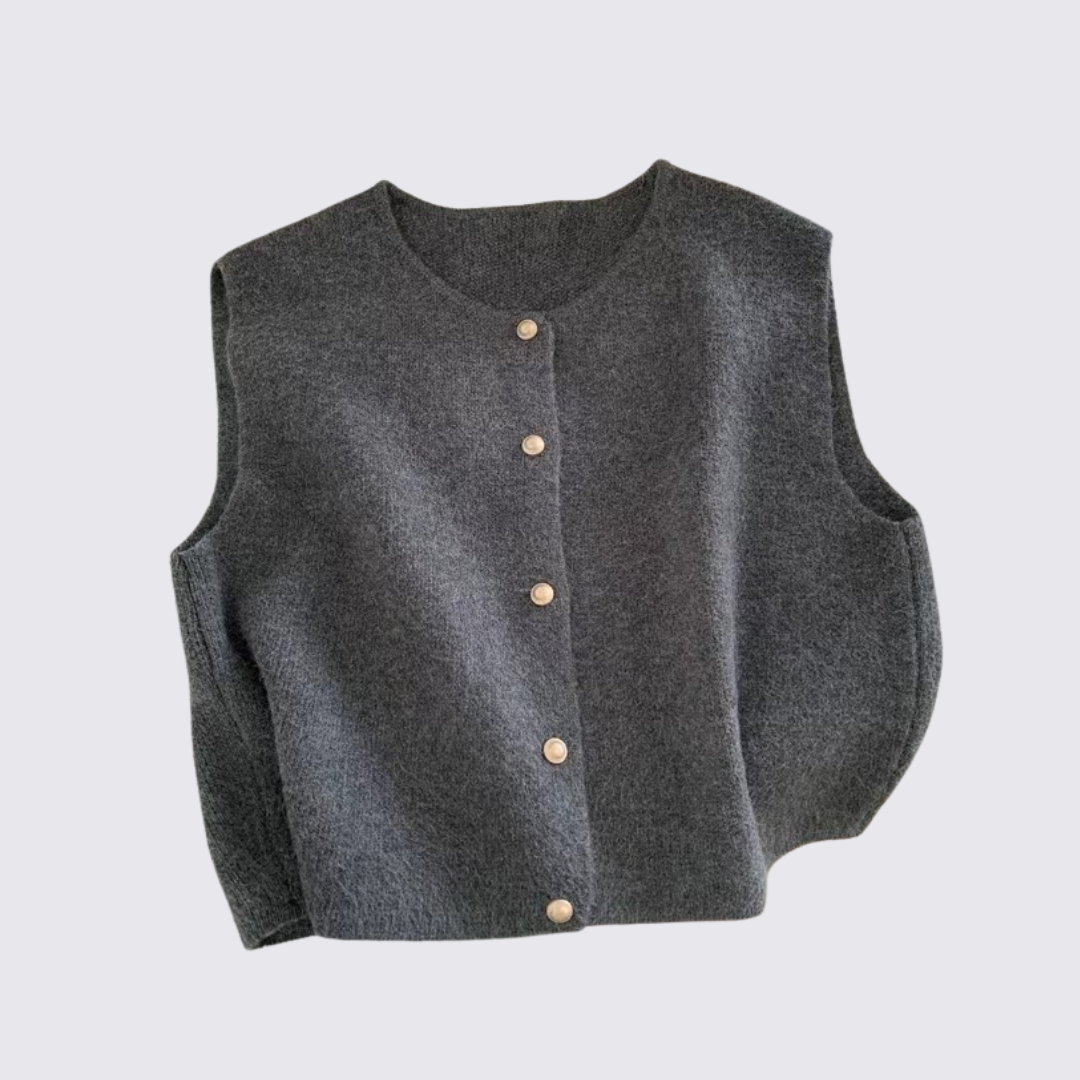 Damen Strick Weste mit Knopfleiste – Ärmellose Weste – Locker Geschnitten