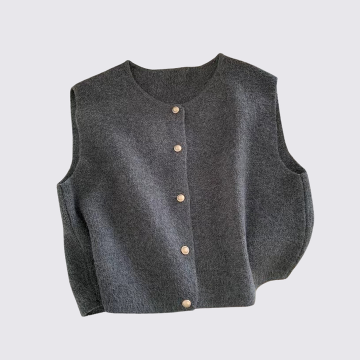 Damen Strick Weste mit Knopfleiste – Ärmellose Weste – Locker Geschnitten