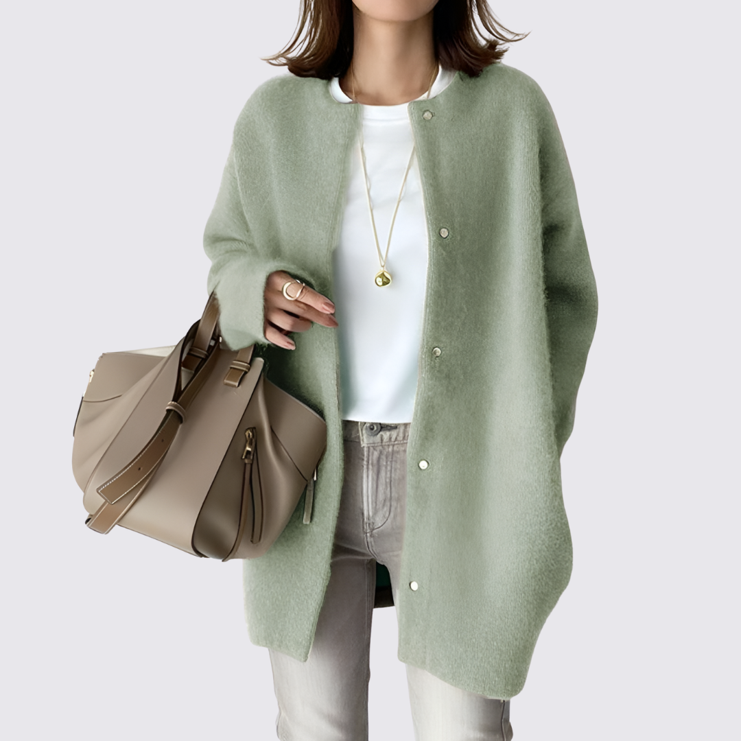 Damen Strickjacke mit Druckknöpfen – Lange Strickjacke – Warm