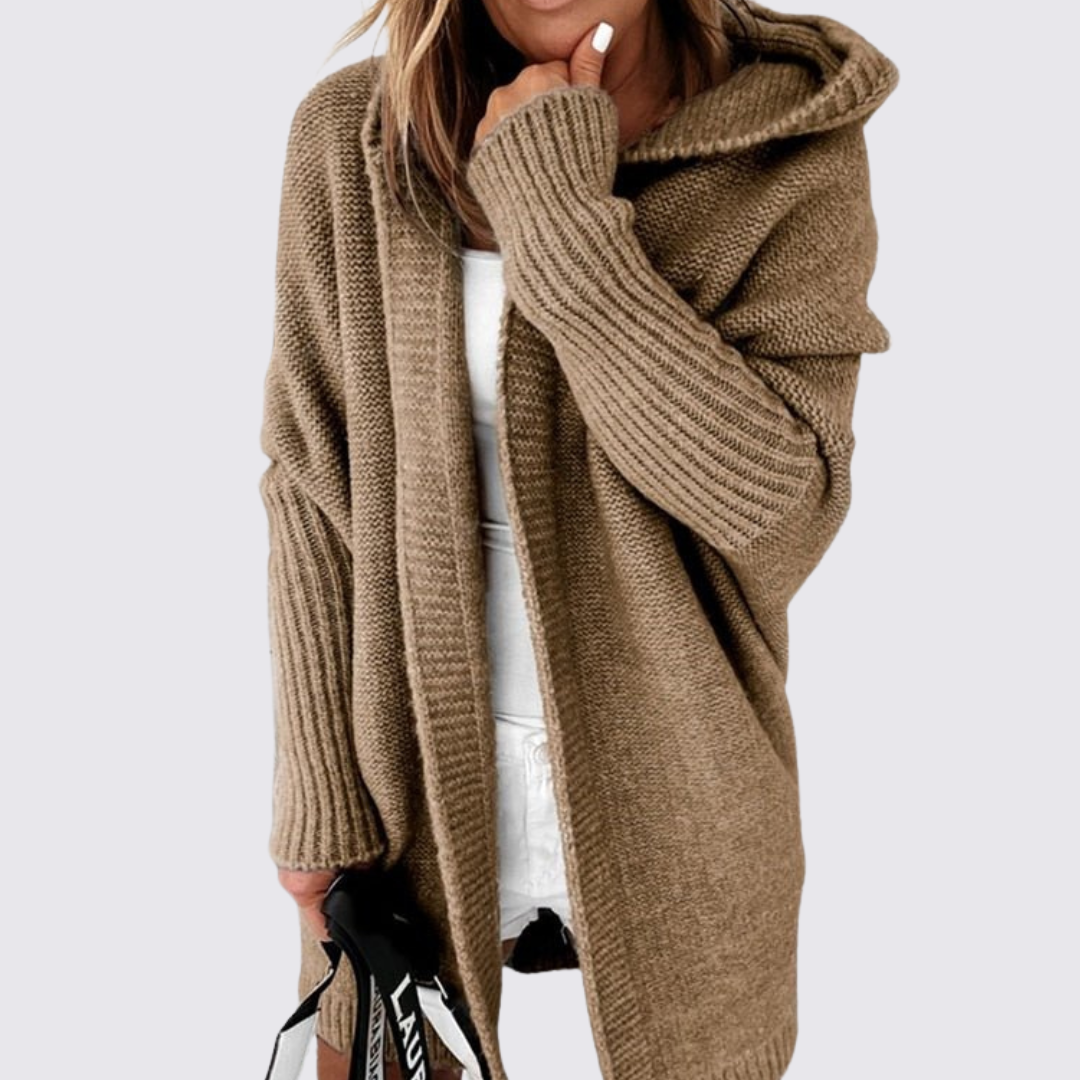 Damen Strickjacke mit Kapuze – Oversize Strickjacke – Locker Geschnitten