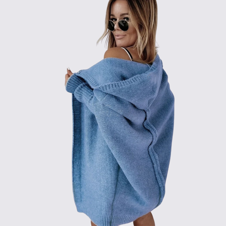 Damen Strickjacke mit Kapuze – Oversize Strickjacke – Locker Geschnitten
