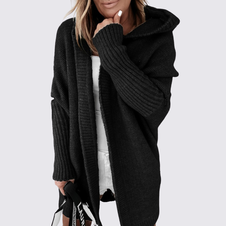 Damen Strickjacke mit Kapuze – Oversize Strickjacke – Locker Geschnitten