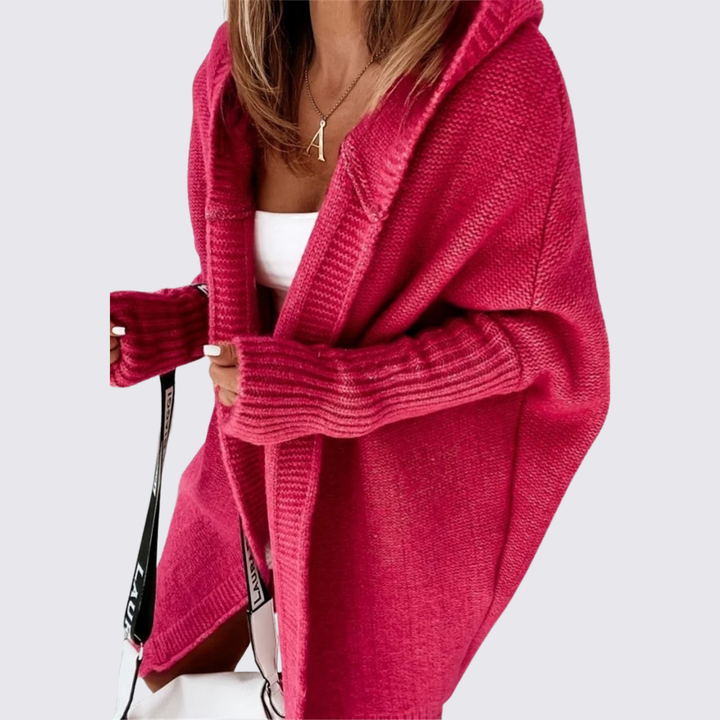 Damen Strickjacke mit Kapuze – Oversize Strickjacke – Locker Geschnitten