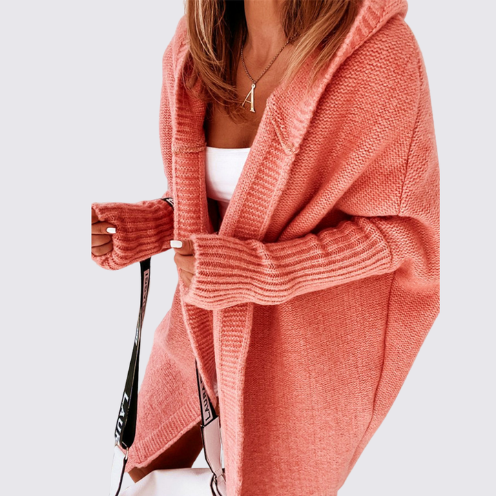 Damen Strickjacke mit Kapuze – Oversize Strickjacke – Locker Geschnitten