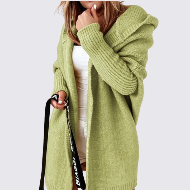 Damen Strickjacke mit Kapuze – Oversize Strickjacke – Locker Geschnitten