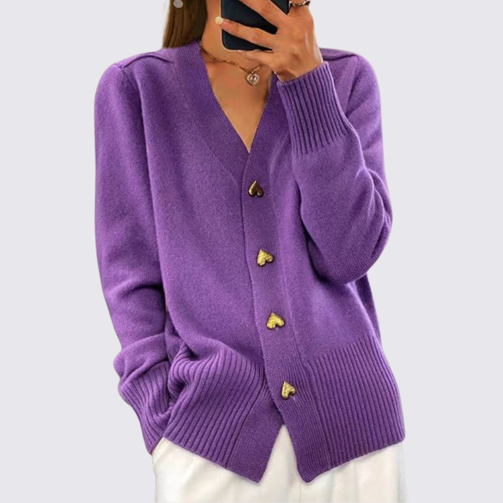 Damen Strickjacke mit Knopfleiste – Cardigan Strickjacke – V-Ausschnitt