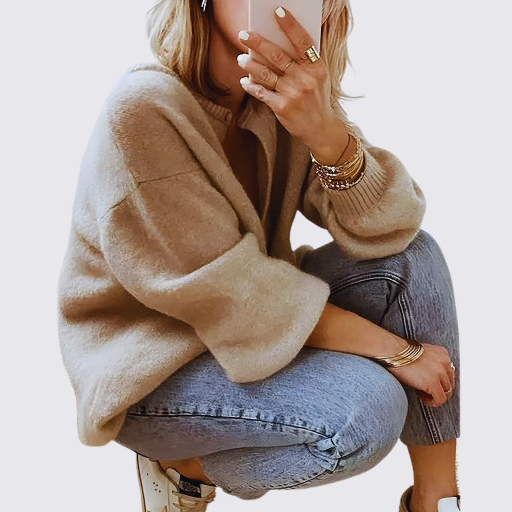 Damen Strickjacke mit Knopfleiste – Oversize Strickjacke – Locker Geschnitten