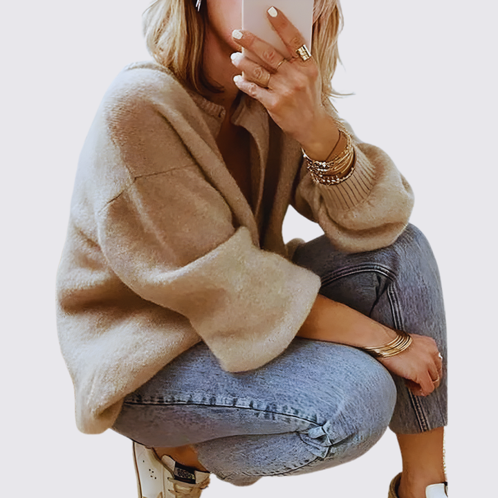 Damen Strickjacke mit Knopfleiste – Oversize Strickjacke – Locker Geschnitten