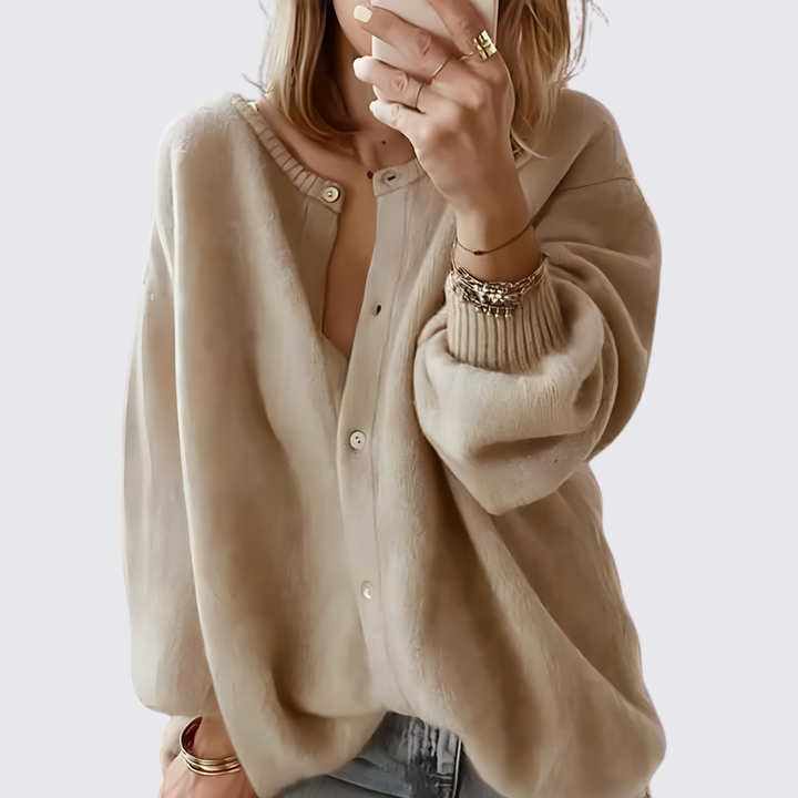 Damen Strickjacke mit Knopfleiste – Oversize Strickjacke – Locker Geschnitten