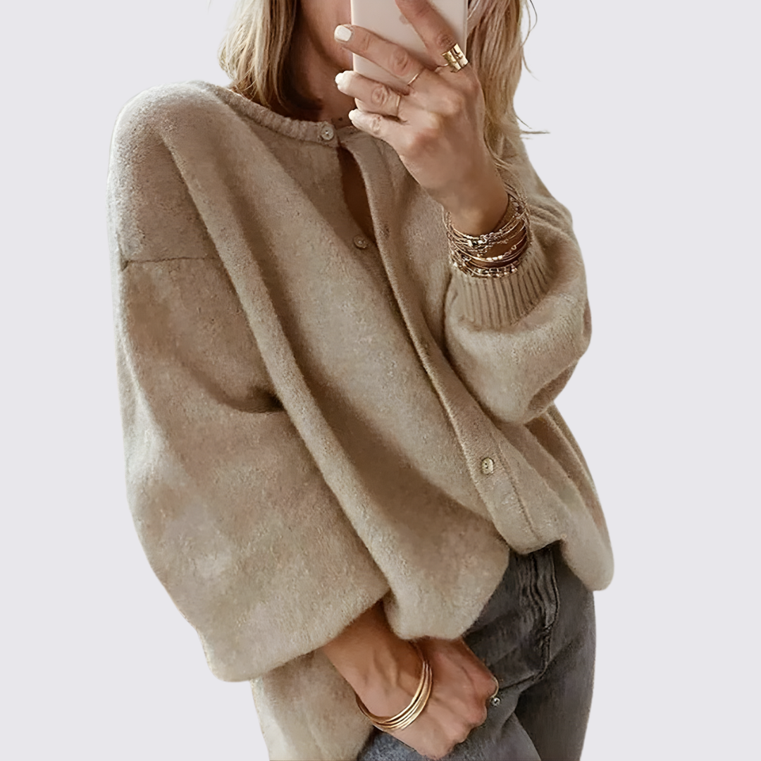 Damen Strickjacke mit Knopfleiste – Oversize Strickjacke – Locker Geschnitten