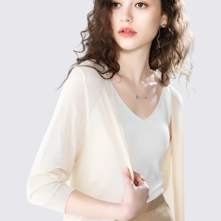 Damen Strickjacke mit Langschnitt - Lange Strickjacke - Offene Form