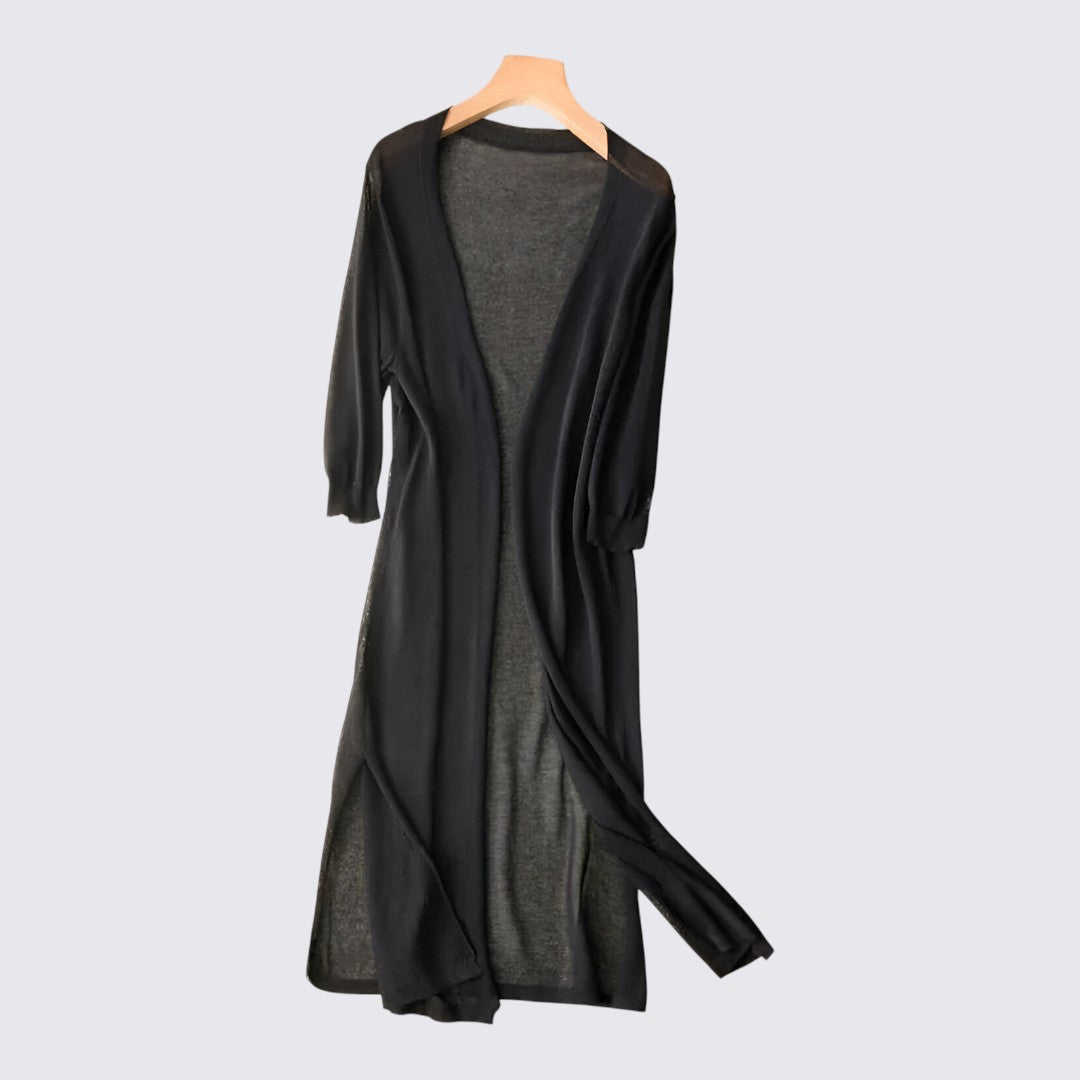 Damen Strickjacke mit Langschnitt - Lange Strickjacke - Offene Form