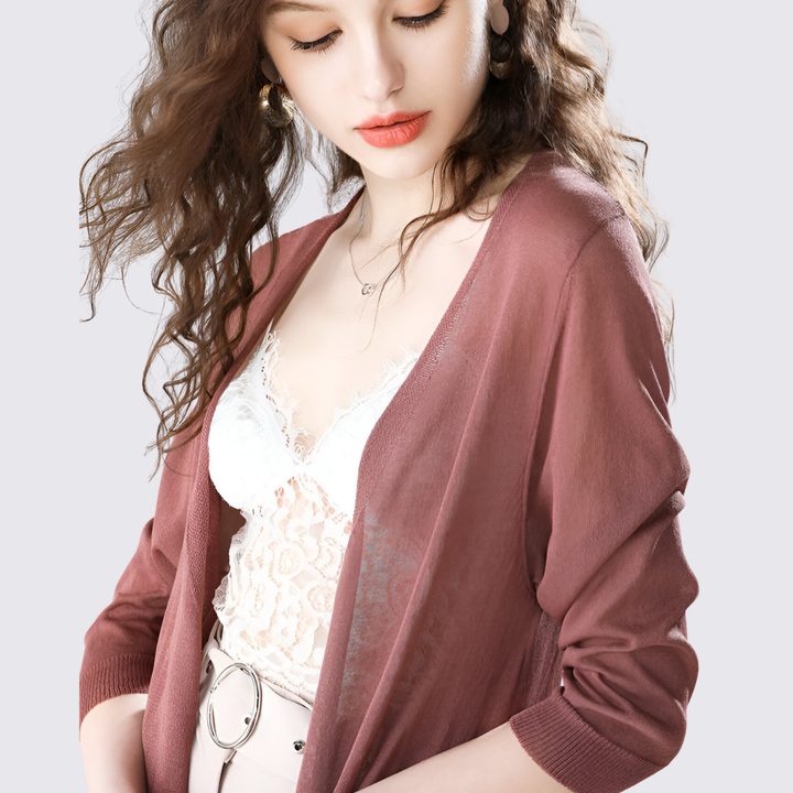 Damen Strickjacke mit Langschnitt - Lange Strickjacke - Offene Form