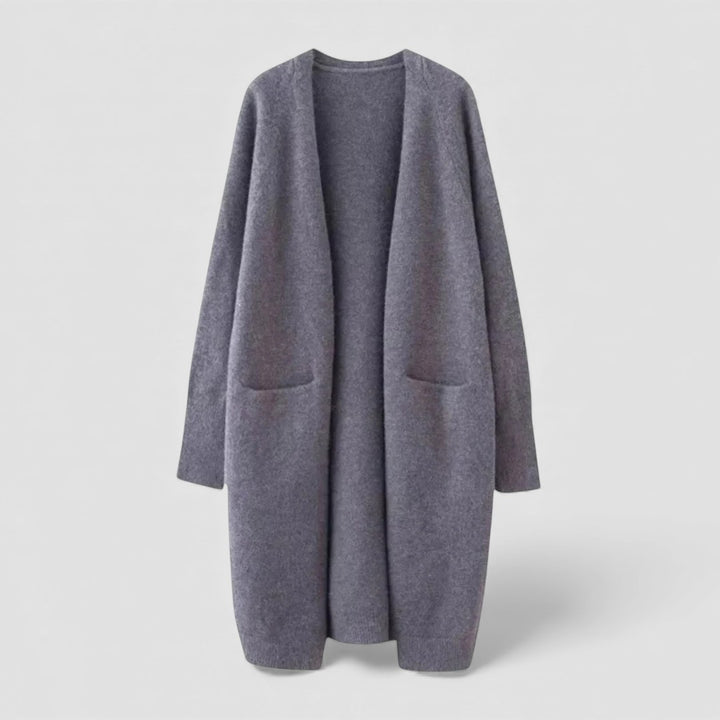 Damen Strickjacke mit Offene Form - Lange Strickjacke - Mit Taschen