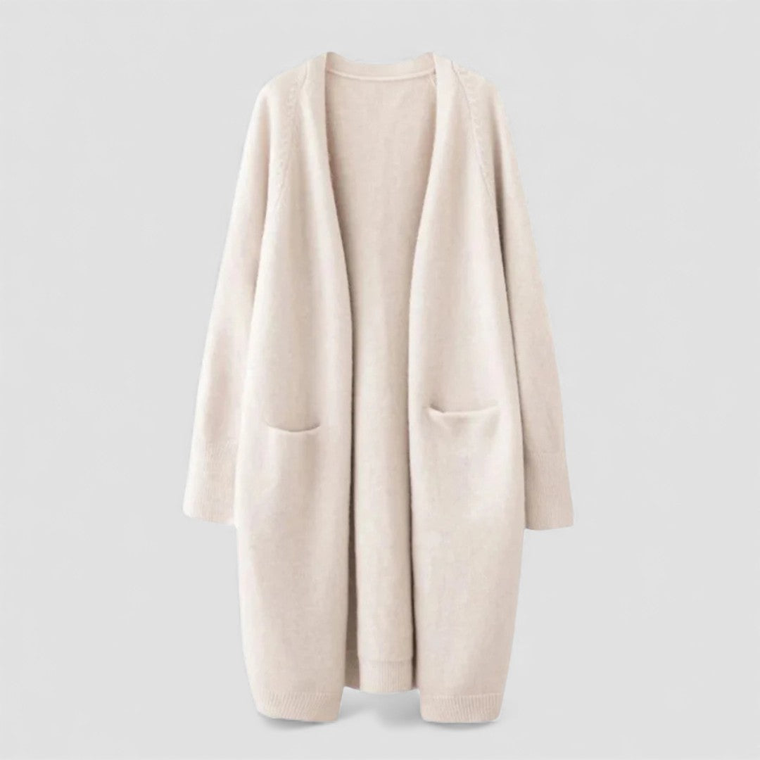 Damen Strickjacke mit Offene Form - Lange Strickjacke - Mit Taschen