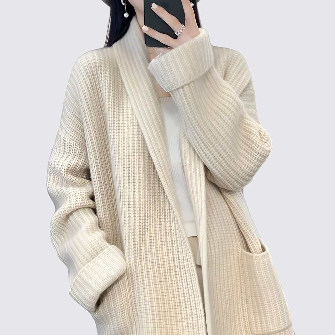 Damen Strickjacke mit Oversize Schnitt - Lange Strickjacke - Mit Taschen