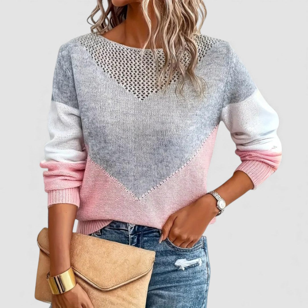 Damen Strickpullover mit Farbverlauf – Langarm Pullover – Gerippte Bündchen