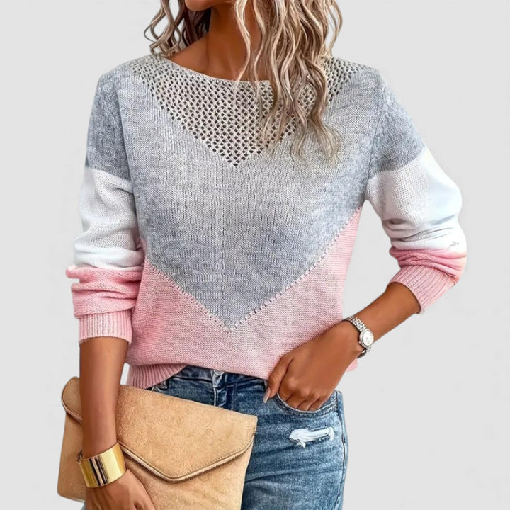 Damen Strickpullover mit Farbverlauf – Langarm Pullover – Gerippte Bündchen